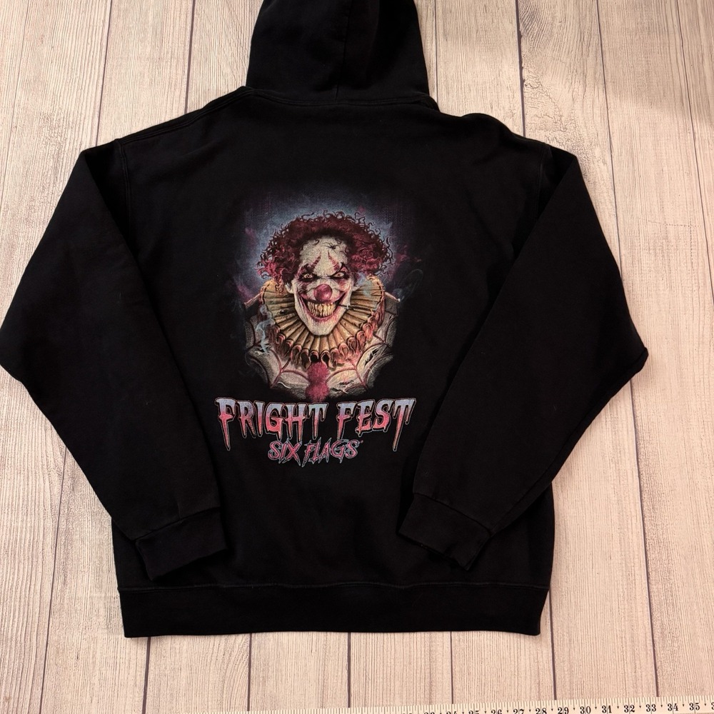 Six Flags Fright Fest Evil Clown Black Hoodie Fruit Of The Loom Size L Horror